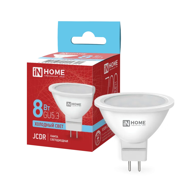 Лампа светодиодная LED-JCDR-VC 8Вт 230В GU5.3 6500К 720Лм IN HOME