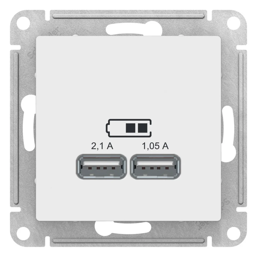 USB РОЗЕТКА A+A, 5В/2,1 А, 2х5В/1,05 А, цветЛОТОС (SCHNEIDER ELECTRIC ATLAS DESIGN)