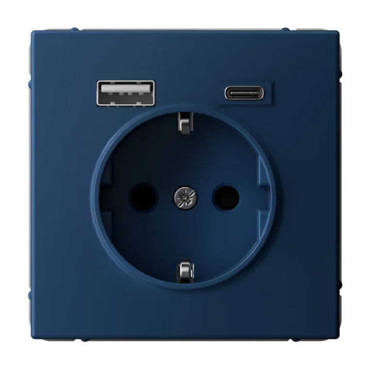 Розетка с USB+USB type C Systeme Electric ARTGALLERY, скрытый монтаж, с заземлением, со шторками, аквамарин