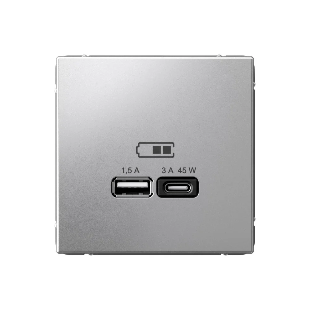 Розетка USB+USB type C Systeme Electric ARTGALLERY, скрытый монтаж, алюминий