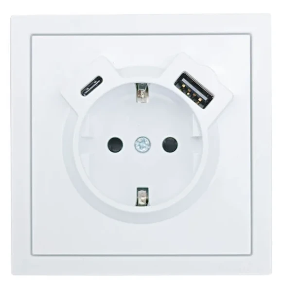 Розетка с/з TC + USB разъем белая Lezard Zima (без рамки)