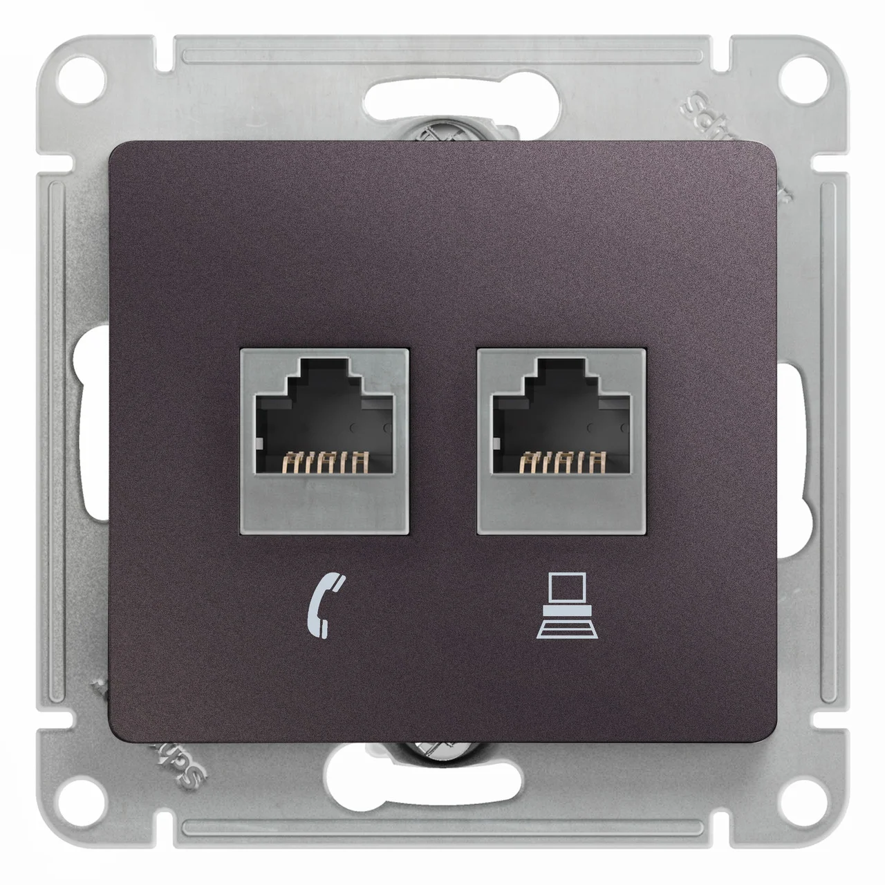 Розетка двойная RJ45+RJ45, кат.5E ГРАФИТ Schneider Electric GLOSSA