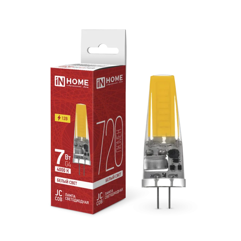 Лампа светодиодная LED-JC-COB 7Вт 12В G4 4000К 720Лм IN HOME