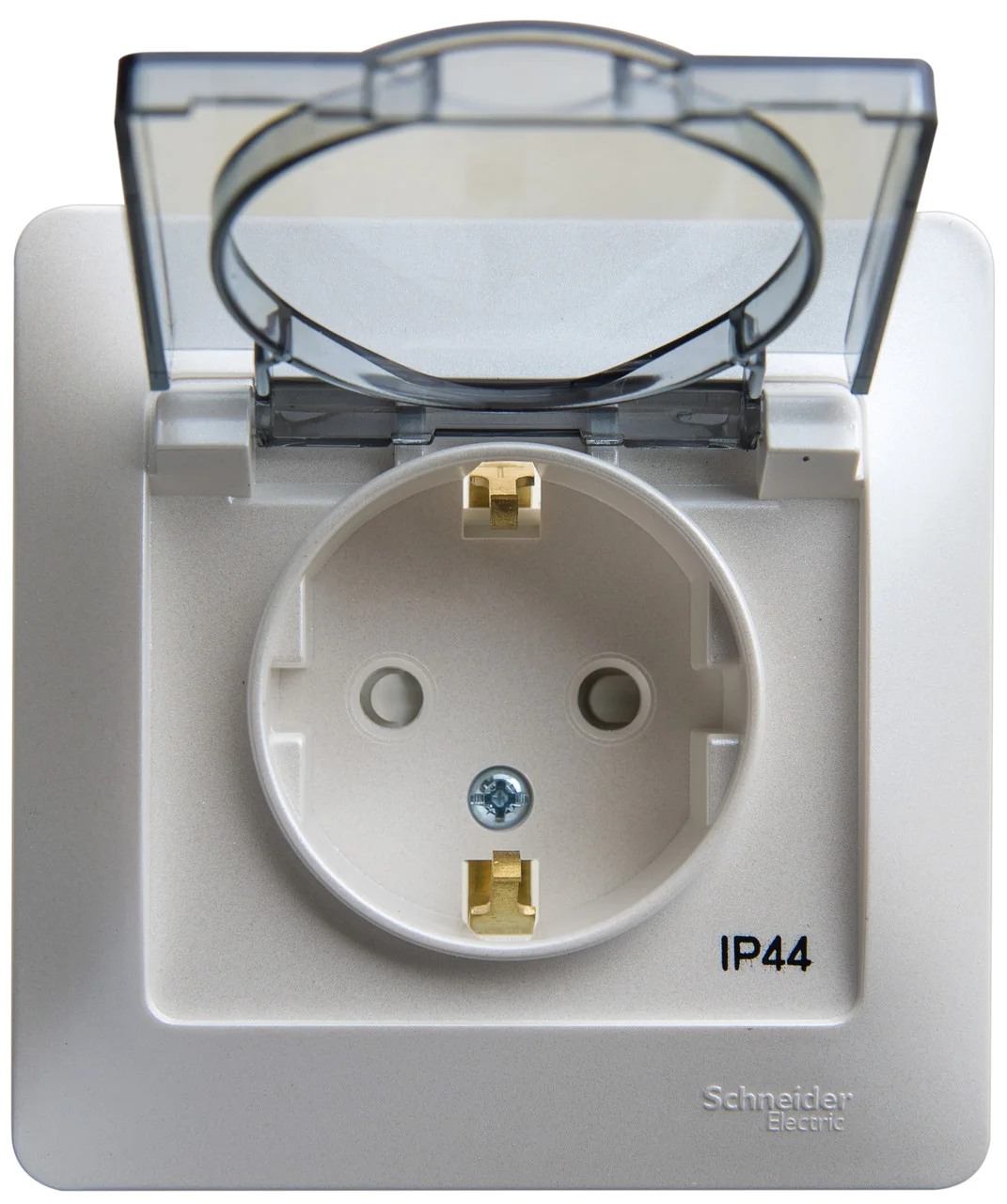 Розетка с заземлением со шторками с крышкой, IP44, ПЕРЛАМУТР Schneider Electric GLOSSA