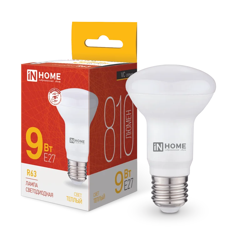 Лампа светодиодная LED-R63-VC 9Вт 230В Е27 3000К 810Лм IN HOME