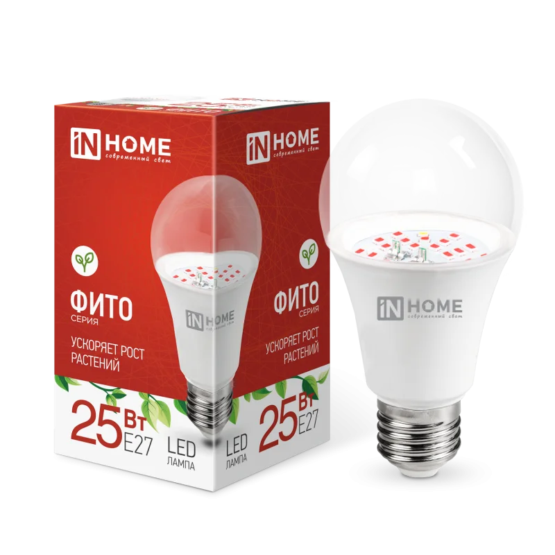 Лампа светодиодная LED-A65 STD-ФИТО красно-синий спектр 25Вт 230В Е27 IN HOME