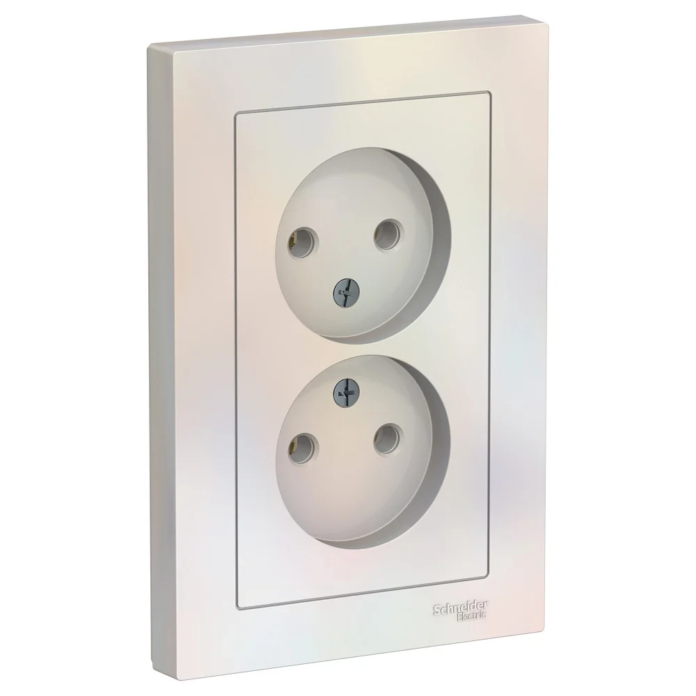 Розетка двойная без заземления, 16А, в сборе, цвет Жемчуг (Schneider Electric ATLAS DESIGN)