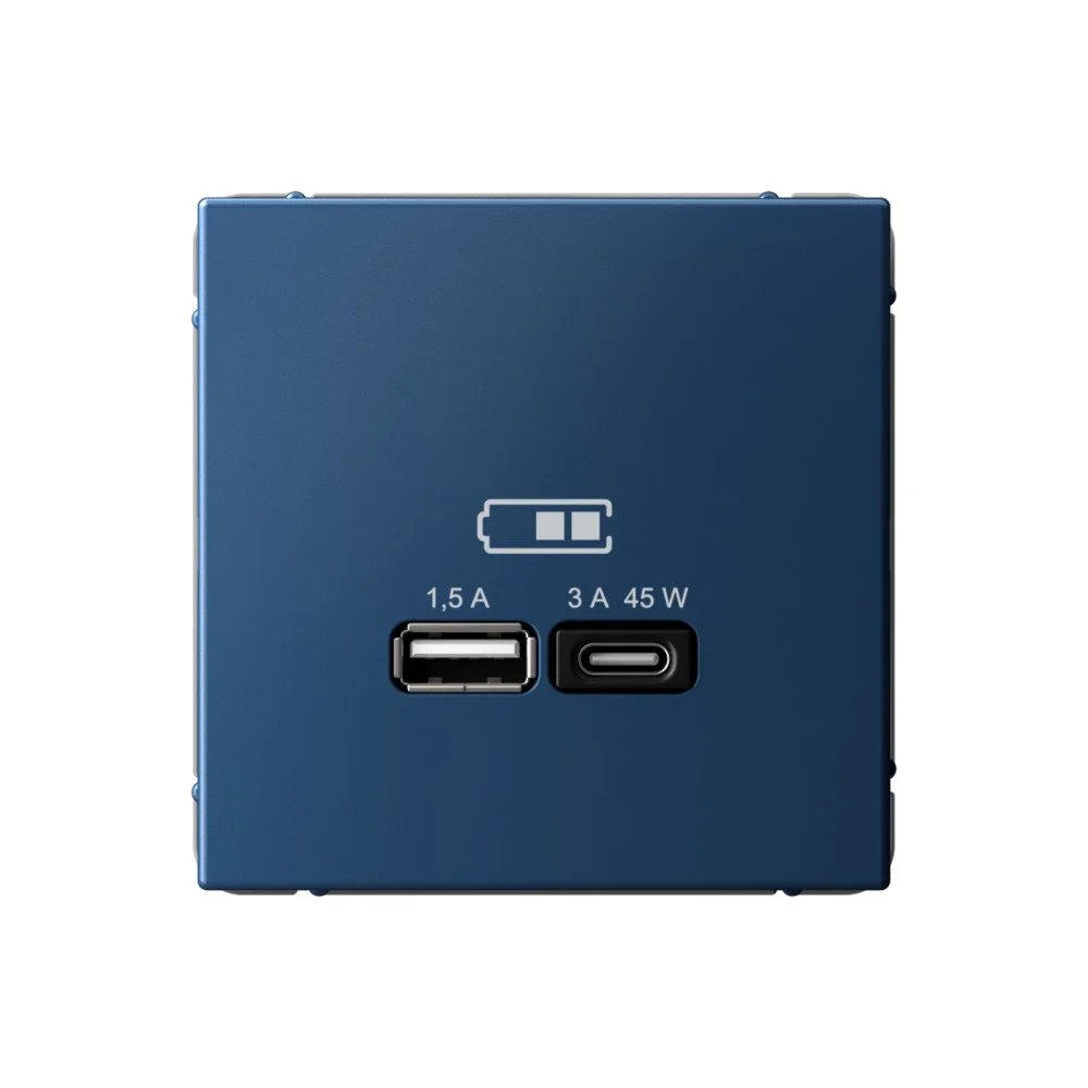 Розетка USB+USB type C Systeme Electric ARTGALLERY, скрытый монтаж, аквамарин