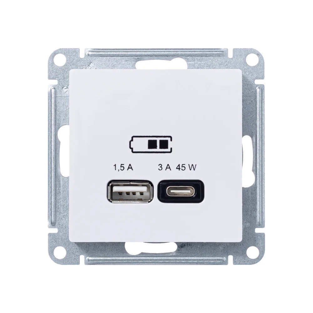 USB РОЗЕТКА A + тип-C 45Вт высокоскор.заряд. QC, PD, механизм, цвет ЛОТОС (SCHNEIDER ELECTRIC ATLAS DESIGN)