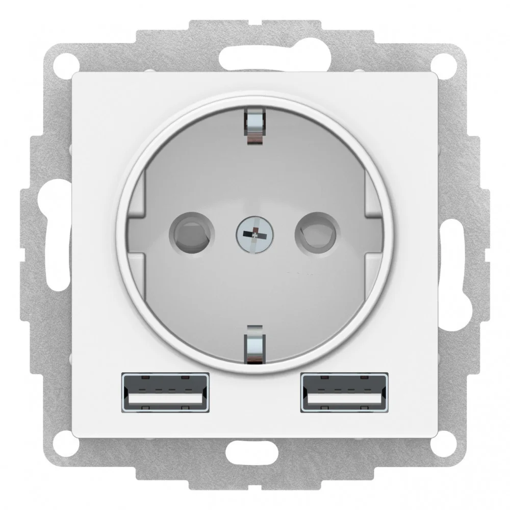 РОЗЕТКА 16А с 2 USB A+A, 5В/2,4А, 2х5В/1,2А, цвет ЛОТОС (SCHNEIDER ELECTRIC ATLAS DESIGN)