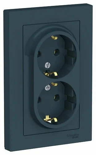 Розетка двойная с заземлением, 16А, в сборе, цвет Изумруд (Schneider Electric ATLAS DESIGN)