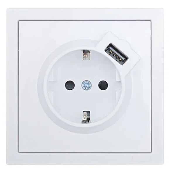 Розетка с/з + USB разъем белая Lezard Zima (без рамки)