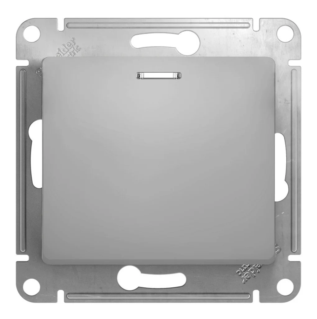 Выключатель 1-клавишный кнопочный Systeme Electric GLOSSA, с подсветкой, скрытый монтаж, алюминий