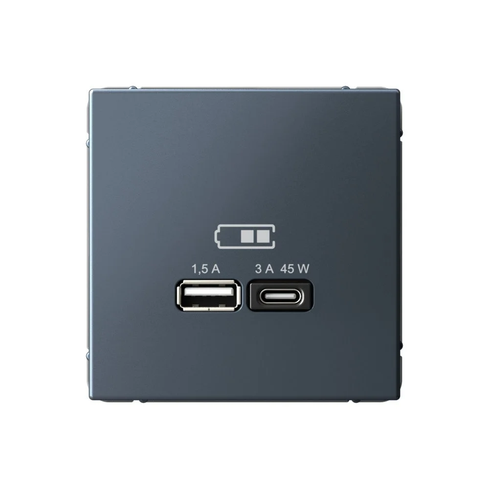 Розетка USB+USB type C Systeme Electric ARTGALLERY, скрытый монтаж, грифель, GAL000729