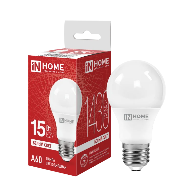 Лампа светодиодная LED-A60-VC 15Вт 230В Е27 4000К 1430Лм IN HOME
