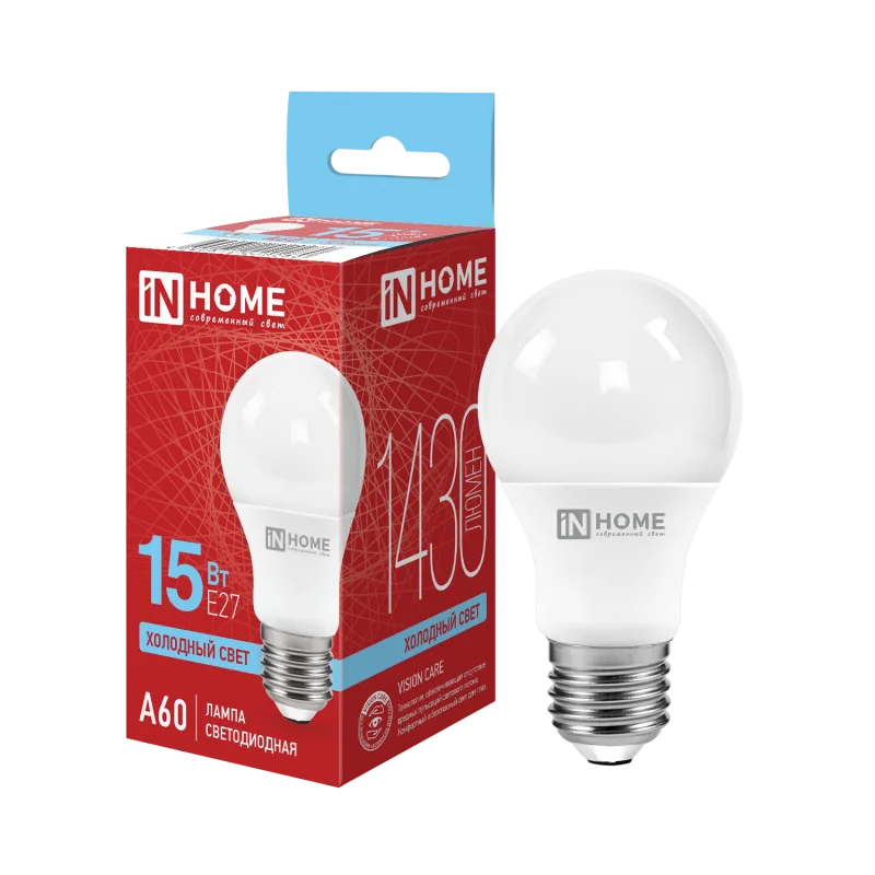 Лампа светодиодная LED-A60-VC 15Вт 230В Е27 6500К 1430Лм IN HOME