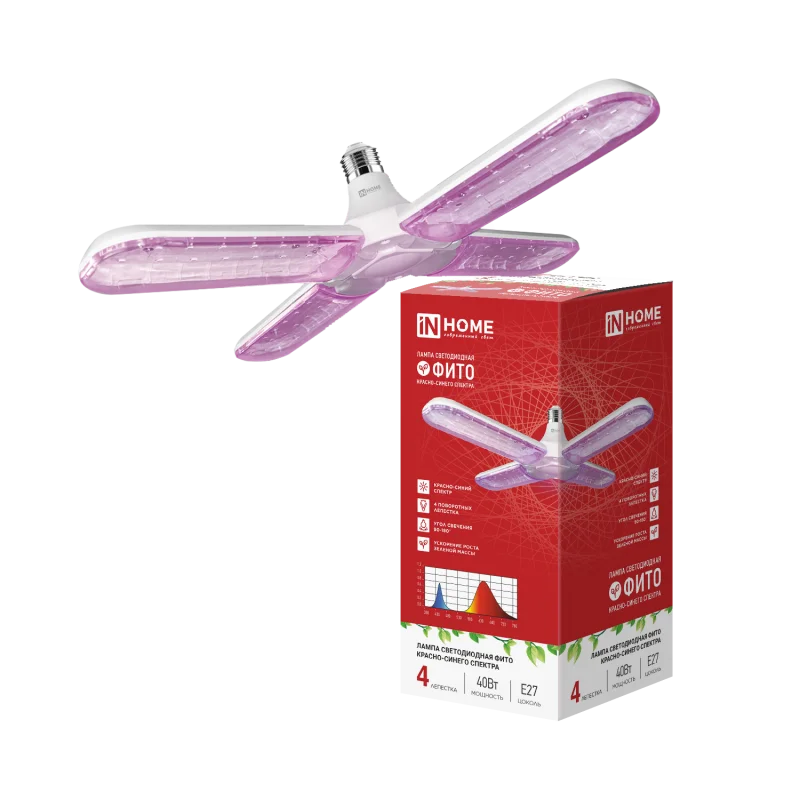 Лампа светодиодная LED-HP 40PRO-ФИТО полный спектр 40Вт 230В Е27 четыре лепестка IN HOME