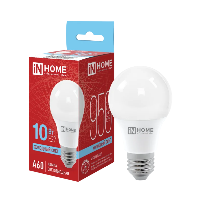 Лампа светодиодная LED-A60-VC 10Вт 230В Е27 6500К 950Лм IN HOME