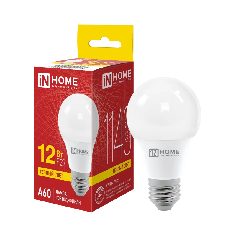 Лампа светодиодная LED-A60-VC 12Вт 230В Е27 3000К 1140Лм IN HOME