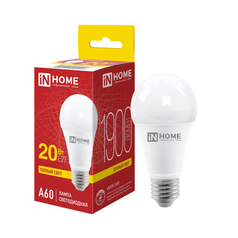 Лампа светодиодная LED-A60-VC 20Вт 230В Е27 3000К 1900Лм IN HOME