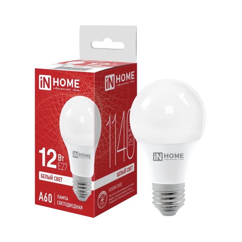 Лампа светодиодная LED-A60-VC 12Вт 230В Е27 4000К 1140Лм IN HOME