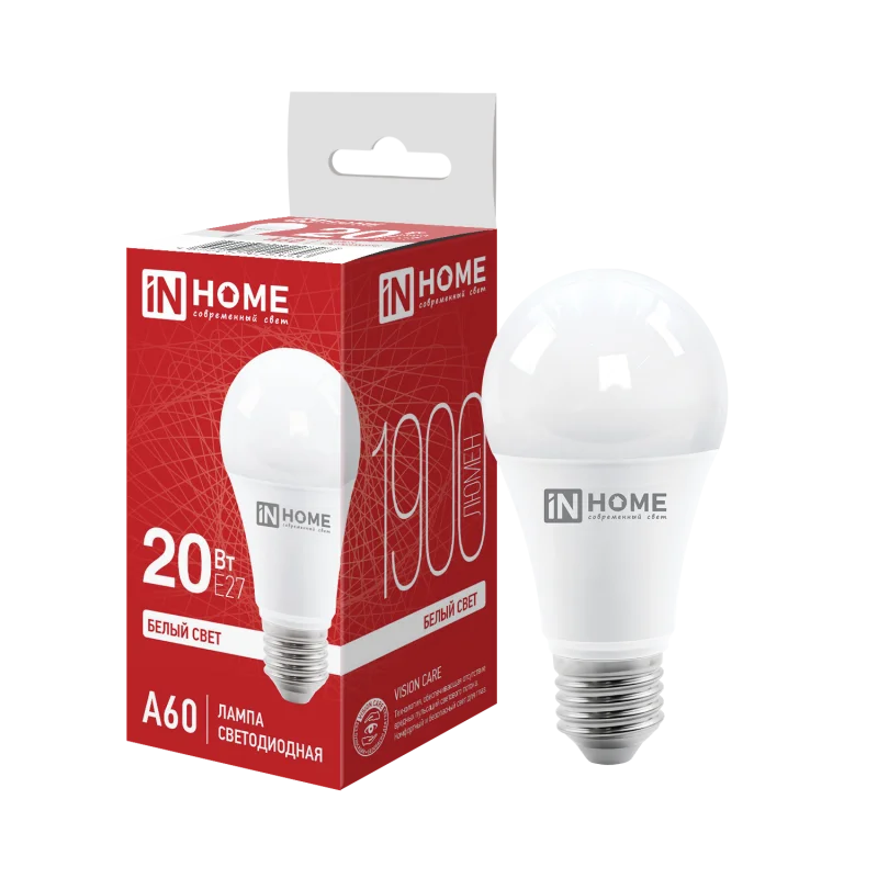 Лампа светодиодная LED-A60-VC 20Вт 230В Е27 4000К 1900Лм IN HOME